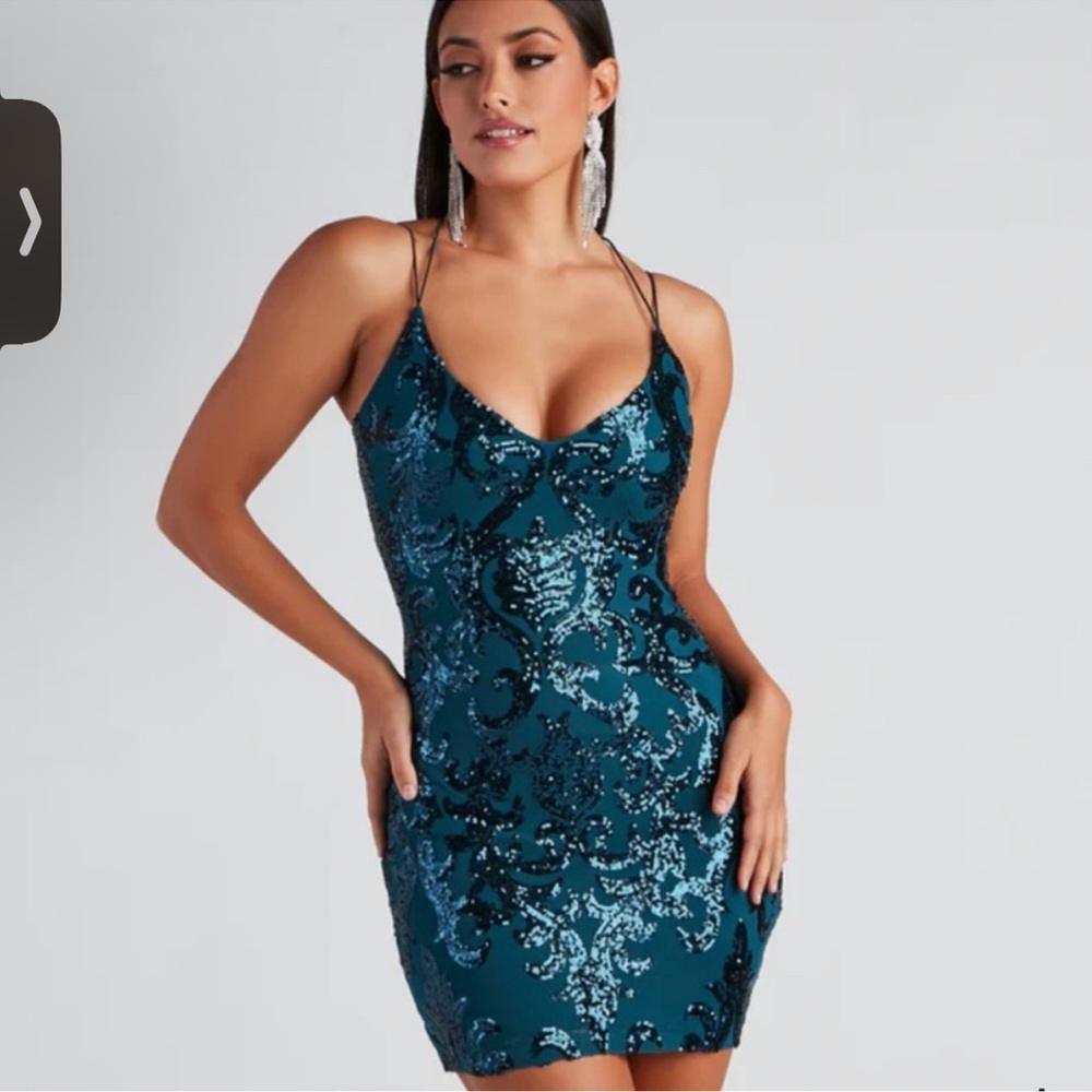 Windsor Teal Sequin Mini Dress